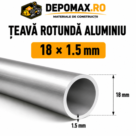 Teava rotunda aluminiu 18 x 1.5 mm, 6 metri (6060)